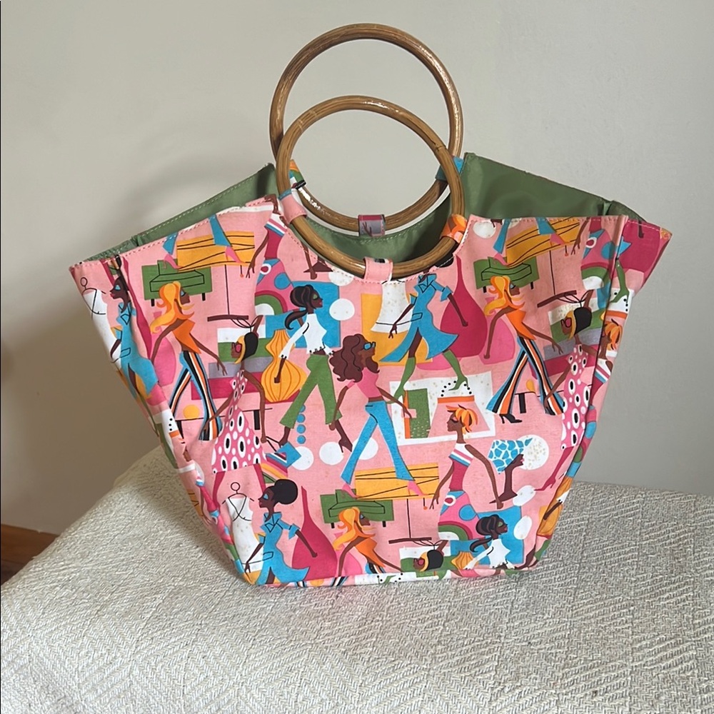 Colorful Women's Tote Bag with Wooden Handles